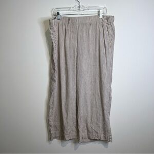 J. Jill Tan and White Striped Linen Blend Cropped Pants